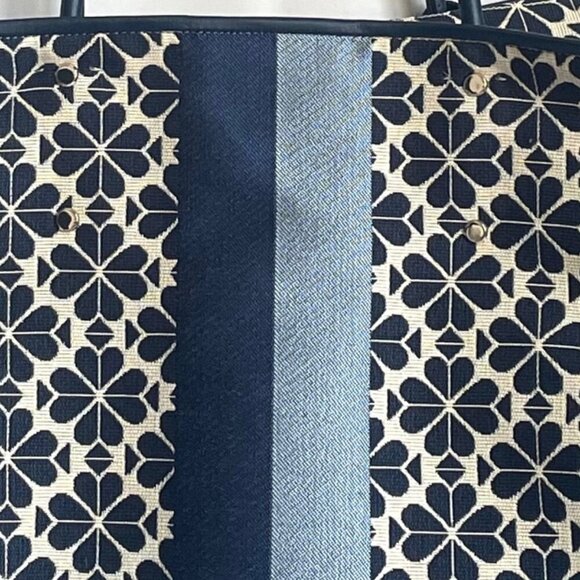 Kate Spade Everything Tote Large Flower Jacquard Stripe Blue Wristlet Adjustable - Picture 15 of 16